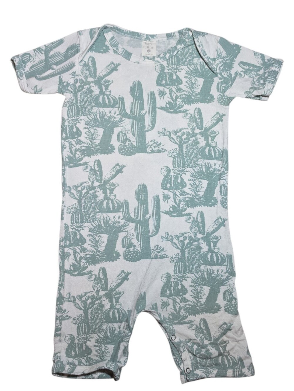 Kate Quinn Cactus Print Short Sleeve One-Piece Bamboo Romper - Dusty Sage Green